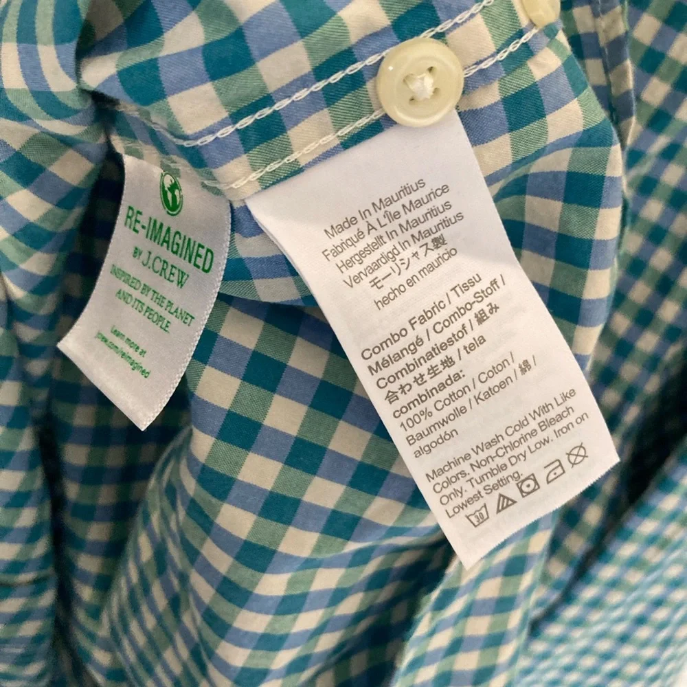 NWT J Crew Secret Wash Gingham cotton poplin shirt Slim Size L